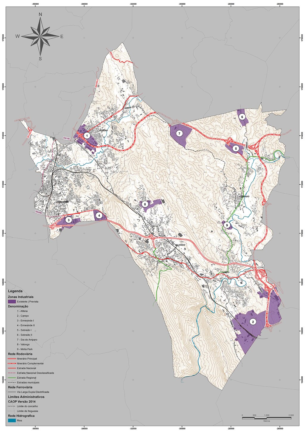 mapa do concelho com as &aacute;reas empresariais
